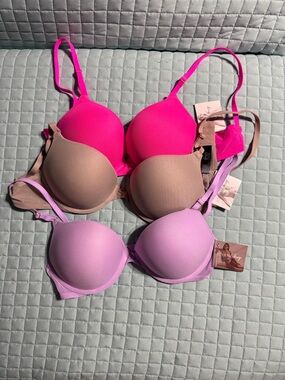 Smart & Sexy 3-Pack Add 2 Cup Sizes Mesh Bras in Electric Pink, Nude & Orchid